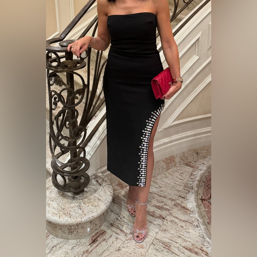 Cinq a Sept Black Midi Pencil Skirt with Asymmetrical Slit